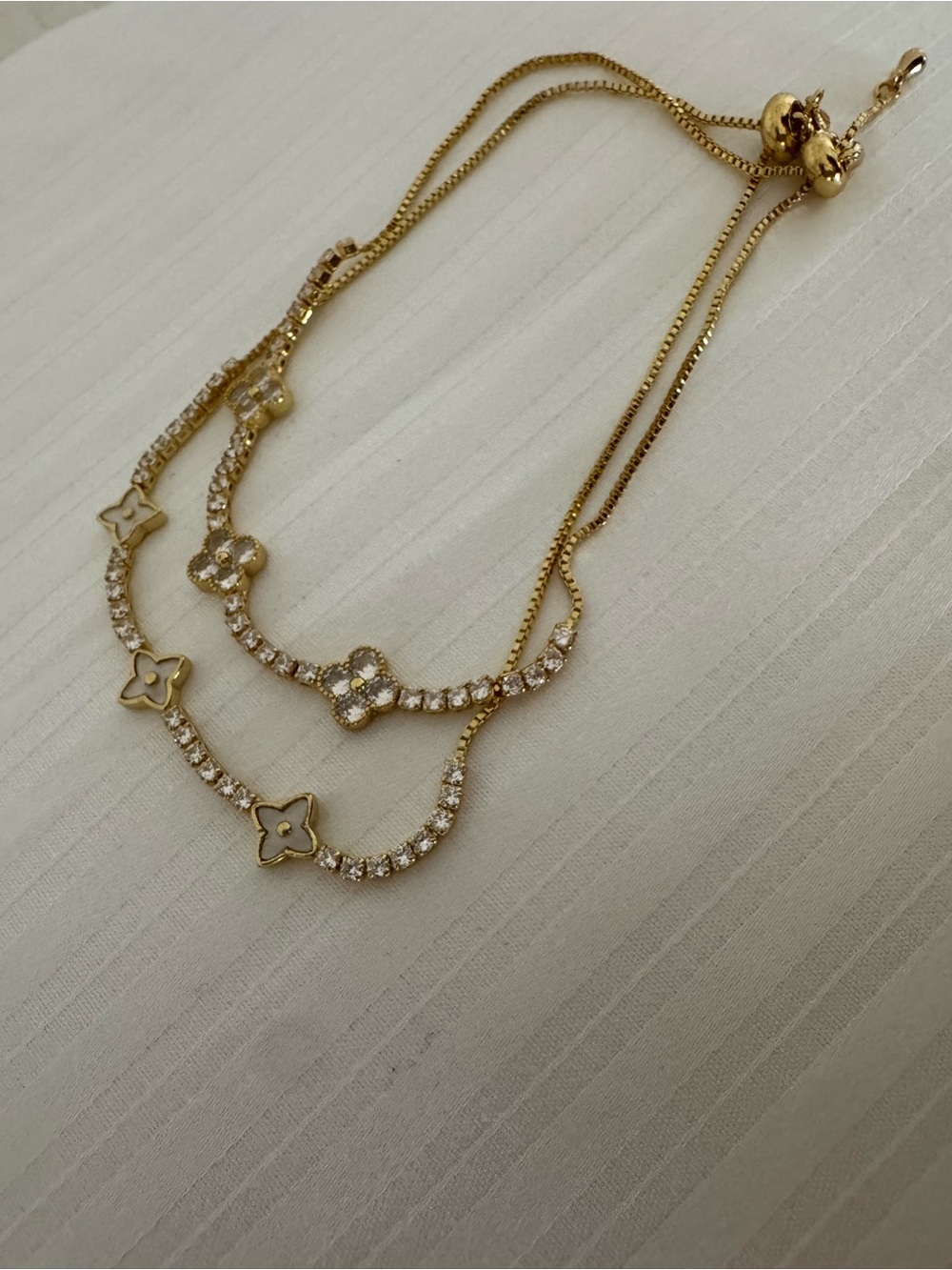 Gold Crystal Flower Station Adjustable Bracelet - Women Jewelry